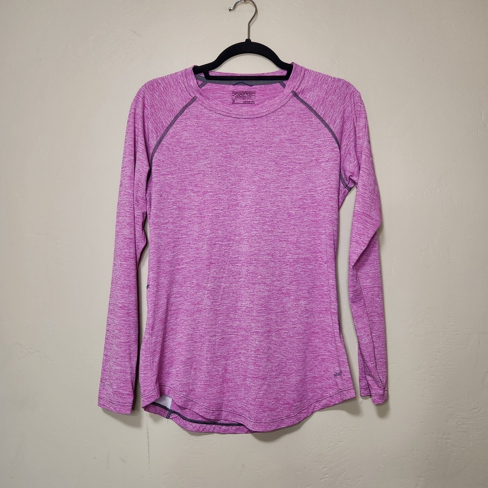 Patagonia Pink Long‎ Sleeve Base Layer Thumb Holes Pocket Womens Size M